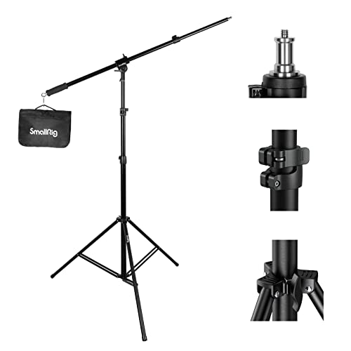SmallRig 110"/9.2ft Photography Light Stand with Boom Arm, Heavy-Duty Aluminum Air-Cushioned Light Tripod Stand with 1/4" Screw for Softbox, Studio, Flash, Ring Light, Camera, 11lbs Max Load, RA-S280A - size: 9.2ft (with Boom Arm)