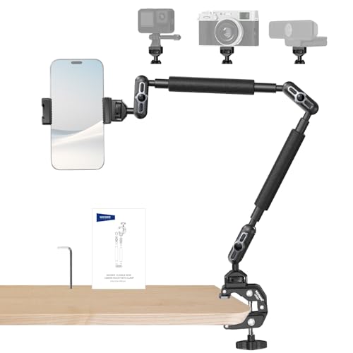 NEEWER 22" Magic Arm w Desk C Clamp, Overhead Camera Mount with Articulating Mic Boom Arm 1/4" 3/8" Threads for ARRI, Desktop Stand Holder for Phone Microphone Webcam Action Camera Video Light, UA057 - style: UA057