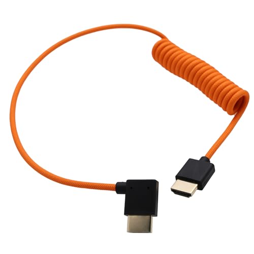 Flexible Coiled HDMI Cable, 8K60 4K120 for Atomos Ninja V Shinobi Ultra Monitor, Canon R5mk2 Nikon z6iii Sony FX2 A7Siii Lumix S1R Fujifilm Blackmagic ZCAM, Right Angle, 50cm - size: Right Angle to Straight