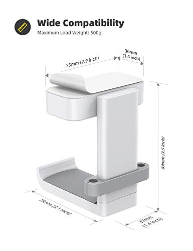 Lamicall Headphone Stand, Sticky Headset Hanger - 360 Degree Rotation Earphone Adhesive Hook Holder Mount, Table Headphone Stand with Cable Organizer, Headset Clamp for HyperX, Sennheiser -White - color: White