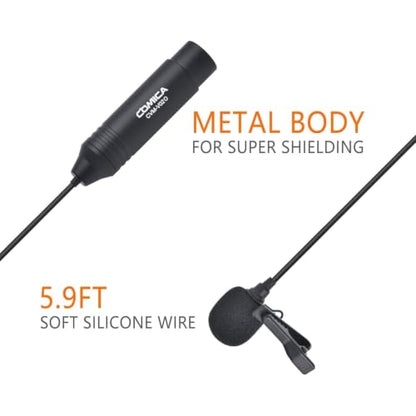 comica XLR Lavalier Condenser Microphone,CVM-V02O Omnidirectional Lapel Lavalier Microphone,Clip on Mic Interview Kit for Recorder Mixer camcorders Zoom H4n H5 H6 Tascam DR 40 DR100 (5.9f,1 Pack)
