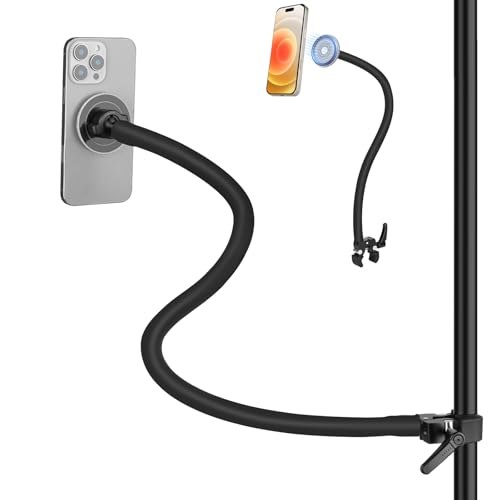 Mippko Magnetic Gooseneck Phone Holder for Treadmill/Spin Bike/Mic Stand/Music Stand,19.7" Long Gooseneck Arm Super Crab Clamp iPhone Mount,Compatible with iPhone 12/13/14/15/16/17 Android Cellphone