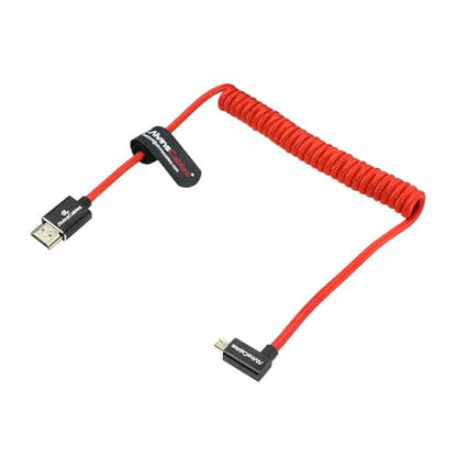 Alvin's Cables Right Angle Micro HDMI to HDMI Cable 8K@60Hz 4K@120Hz, Braided Coiled HDMI 2.1 for Sony A7RIII/A7II/A7M3, Canon R5/M6, Fujifilm X-T4/X-T3, GoPro, Nikon - Red Ultra Durable - color: Red, style: Right Angle micro HDMI