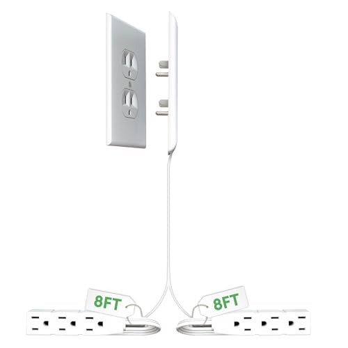 Sleek Socket Original & Patented Ultra-Thin Outlet Concealer with Cord Concealer Kit, Flat Extension Cord with Multi Outlets Power Strip, Ideal for Home Improvement, Hide Bulky and Messy Cords - size: 8 ft - Dual Cords, style: Standard Outlet