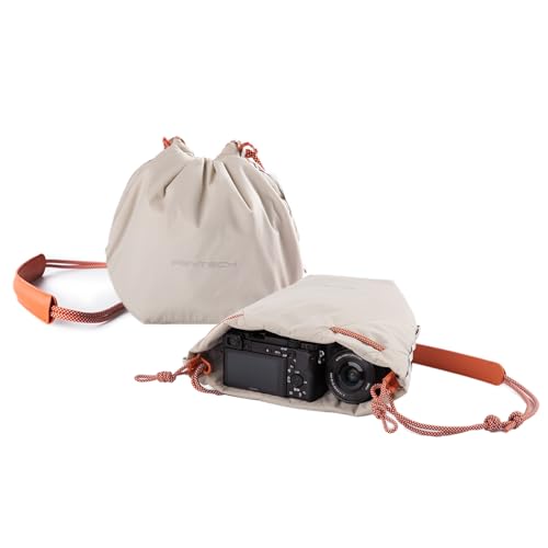 PGYTECH OneGo Drawstring Small Camera Bag, Soft Cute Camera Pouch Handbag compatible with Mirrorless Cameras/Nikon/Canon/Sony/Fuji/Pocket 4 Camera Case - color: Ivory