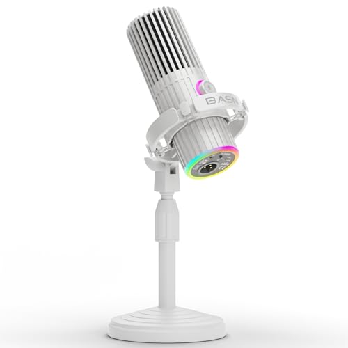 BASN USB/XLR Dynamic Microphone for Podcasting, Live Streaming, Gaming Recording with RGB Mute Button, Headphone Monitoring and MIC Stand (White) SL2000 - color: White