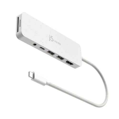 j5create USB-C Multi-Port Hub with Power Delivery with 4K HDMI/2 USB-A 5Gbps/PD 100W Charging SD&Micro SD/3.5mm Audio | for MacBook Pro&Air/iPad Pro/iMac/Surface/XPS/Thinkpad/Galaxy/and More(JCD373EW) - color: Natural White