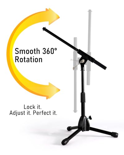 Stage Rocker Foldable Tripod Low-Profile Mic Boom Stand, 2 Pack - Height Extending from 9.6'' to 16.9'', w/Adjustable Telescoping Arm Up to 9'', Lightweight, Black, Powered by Hamilton(SR610121B-2PK) - size: 2 Pack