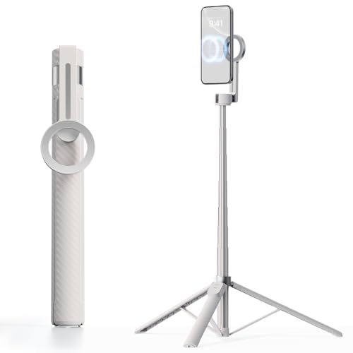 TODI 65" Magnetic Tripod for iPhone with Remote, Selfie Stick for iPhone Magsafe, Cell Phone Tripod Stand for Recording, Travel Tripod Compatible with 16/15/14/13/12 Series (White Sliver) - color: White Sliver