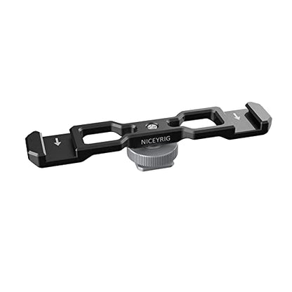 NICEYRIG Dual Cold Shoe Mount Flash LED Light Microphone Vlog Vlogging Extension Bracket with Shoe Mount 1/4 Thread Applicable for DSLR Camera Mini Tripod Monopod - 432
