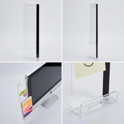 2 Pcs Computer Monitor Memo Board with Phone Holder, Clear Acrylic Screen Side Panel, Sticky Note Message Board, Aesthetic Desk Organization & Office Accessories for Women