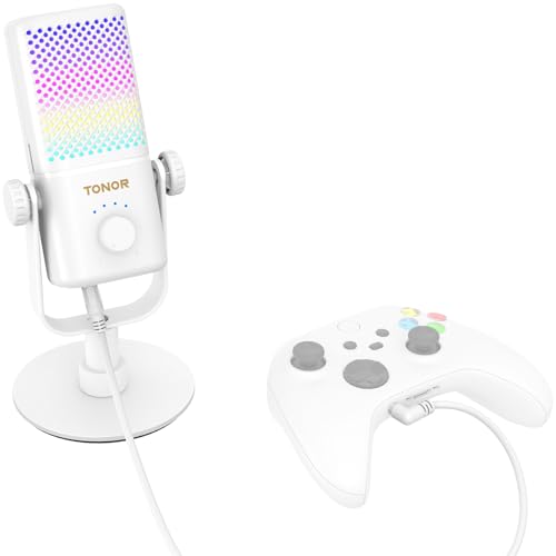 TONOR Gaming Microphone Compatible with Xbox, RGB Condenser Streaming Mic, Low Noise, Gain Control, One Tap Mute, Compatible with Capture Card, 200 cm/78inch Cable, Desktop Stand, White, TCX3 - color: White, style: Microphone