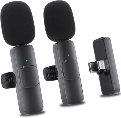 Wireless Mini Microphone for iPhone：2 Pack Lavalier Lapel Mic with AI Noise Cancellation & 70ft Range, 16H Total Battery, Plug and Play Clip-on Android Microphone for YouTube TikTok Podcast Vlogging