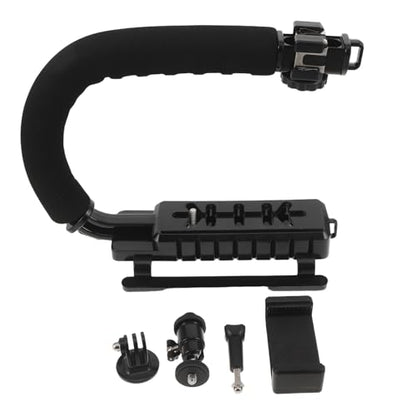 Camera Stabilizing Handle Grip with U-Shaped Cold Shoe Mount, Handheld Video Grip for Smartphones and Camcorders, Portable Stabilizer Kit with Phone Clamp and Adapter for Video