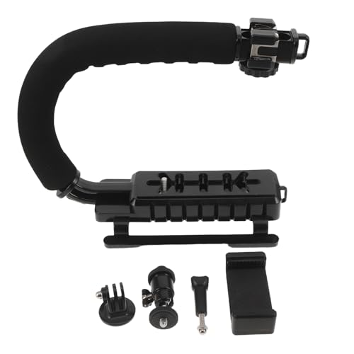 Camera Stabilizing Handle Grip with U-Shaped Cold Shoe Mount, Handheld Video Grip for Smartphones and Camcorders, Portable Stabilizer Kit with Phone Clamp and Adapter for Video