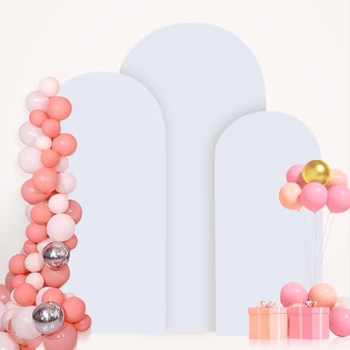 FANPROMS White Arch Backdrop Cover Set of 3 Wedding Arch Cover 5ft 6ft 7ft Spandex Arched Backdrop Covers for Baby Shower Chiara Round Top Arched Backdrops Stand Covers for Birthday Party Decoration - color: White, size: 5FT, 6FT, 7FT