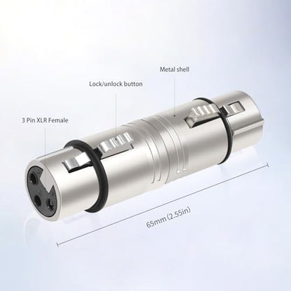 XLR Female to Female Adapter (2-Pack) - Nickel-Plated 3-Pin Microphone Connector Coupler for Professional Audio Equipment, Studio & Live Sound - color: XLR F TO F