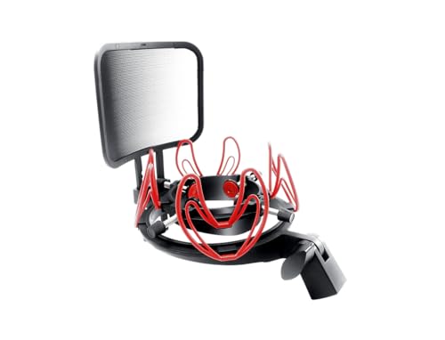 SUUNTOK Microphone Shock Mount with Pop Filter Universal Shock Stand for Microphones Size at 21-62mm Anti-Vibration Mic Holder Clip Compatible with AT2020 MXL 990 770 Rode NT1-A Neumann 103(Red)