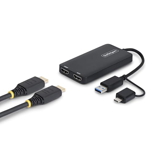 StarTech USB-A and USB-C to Dual HDMI, 4K30 + 1080p, Mac Windows ChromeOS | USB 3.0 5Gbps, Two displays, Windows and ChromeOS and Ubuntu, Extended dual monitor - style: Mac & Windows