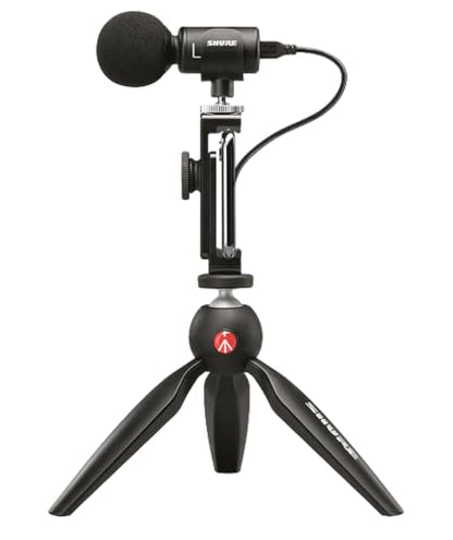 Shure MV88+ Video Kit Digital Stereo Condenser Microphone for iPhone, Android, Mac & PC - Portable Recording Mic with DSP Controls, Headphone Monitoring & Tripod, Black - style: MV88+ Wired KIT