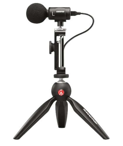 Shure MV88+ Video Kit Digital Stereo Condenser Microphone for iPhone, Android, Mac & PC - Portable Recording Mic with DSP Controls, Headphone Monitoring & Tripod, Black - style: MV88+ Wired KIT