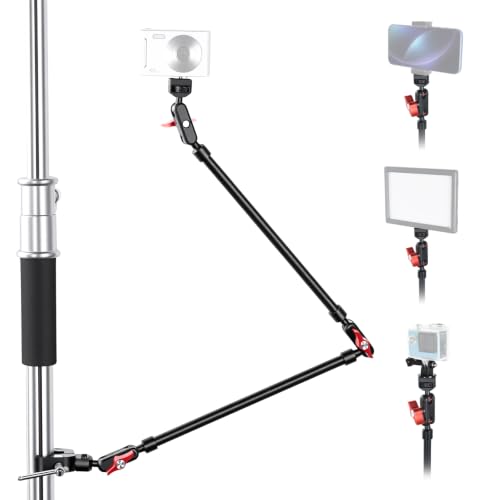 UEEBIT 33" Camera Arm with Desk Super Clamp, Articulating Extra-Long Magic Arm 360° Ball Heads with 1/4" & 3/8" Threads Screws for Phone, Mic, Light, Webcams, Action Camera (Black Red) - size: 33inch