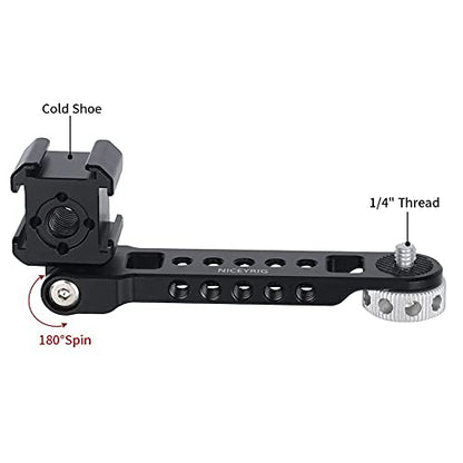 NICEYRIG 3-Side Triple Cold Shoe Extension Bracket Heavy-Duty Cheese Bar with 1/4 Threads for Tripod Selfie Stick Gimbal, Camera Phone Vlog Vlogging Light Mic Mount - 468