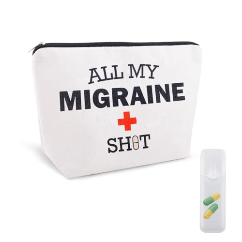 Migraine Medicine Bag for Travel Headache Meds Bag Gifts for Migraine Sufferers Headache Pouch Cosmetic Bags with Zipper Medical Bags for Patients Funny Pouch Pill Organizer Canvas Medication Pouches - color: Migraine Medicine Bag for Travel
