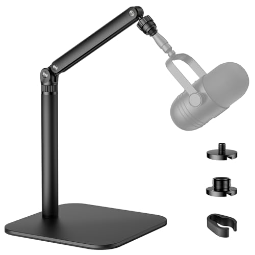 Desktop Microphone Stand, Adjustable Mounting Arm with Multiple Threads for Blue Yeti, Fifine, HyperX and More Mics, Webcams, Cameras - Ideal for Recording, Podcasting, Streaming