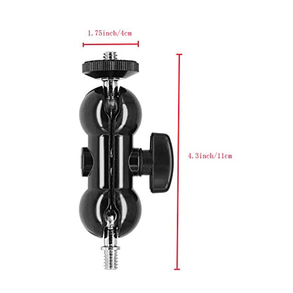 Cool Ballhead Multi-Function Double Ball Head with Cold Shoe Mount and 1/4" Screw for DSLR Cameras/Camcorders/Camera Cage/Monitor and LED Light