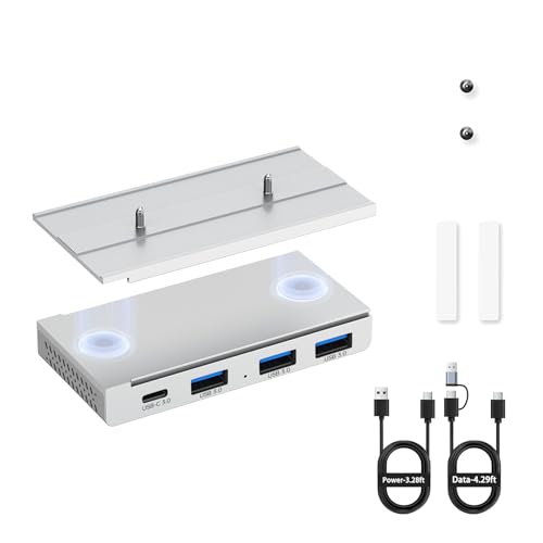 EJAY 4 Port Magnetic USB C Hub, 5Gbps Mountable Data Splitter with 59in Cable, Under Desk USB Hub with Mount, Magnetic Desktop Extender for PC Mac, Silver - color: Silver, size: Hub+1 Slide Rail