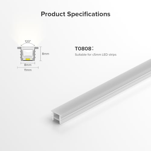 BTF-LIGHTING Silicone LED Channel System 16.4Ft Flexible Milky White Cover DIY Spotless Tube for ≤5mm Width LED Strip,Neon Rope Light Channel Diffuser, for Kitchen Cabinet, Room, Patio(No LED Strip) - size: 16.4FT, style: 8X8mm