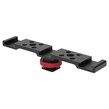 3 in 1 Hot Shoe Mount Adapter, Camera Hot Shoe Bracket with Multiple Screw Holes, Aluminum Alloy Extension Bar for Camera Mobile Phone Rabbit Cage (Black) - color: Black