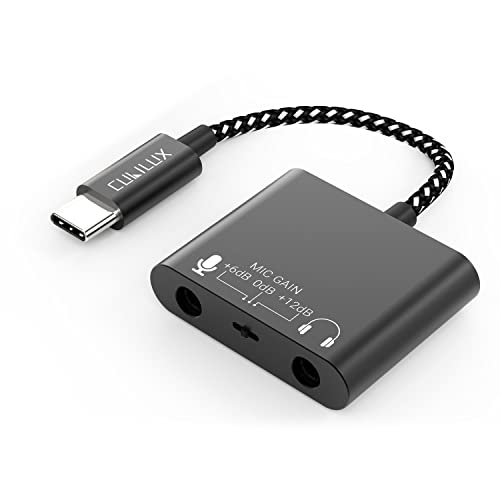 Cubilux USB C Mic Splitter for Lav Microphone,TRS Headphone Mic with Mic Gain(Up to +12dB),Type C to 3.5mm Microphone Adapter Suitable for Recording-USB C Support Android,Ipad OS,Mac OS,Window etc - color: Black, size: USB C