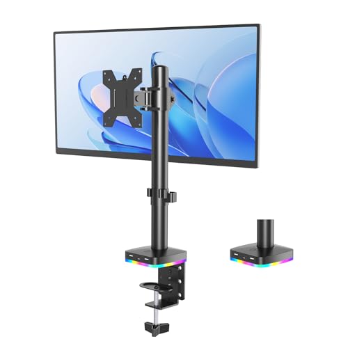 RGB Single Monitor Stand with USB Hub, Desk Mount for 13-27 Inch Screens, 1 USB-C & 2 USB Ports for Charging & Data Transfer, Adjustable VESA Monitor Mount, Height Tilt Swivel Rotation, Up to 17.6lbs - size: RGB Single Monitor Stand