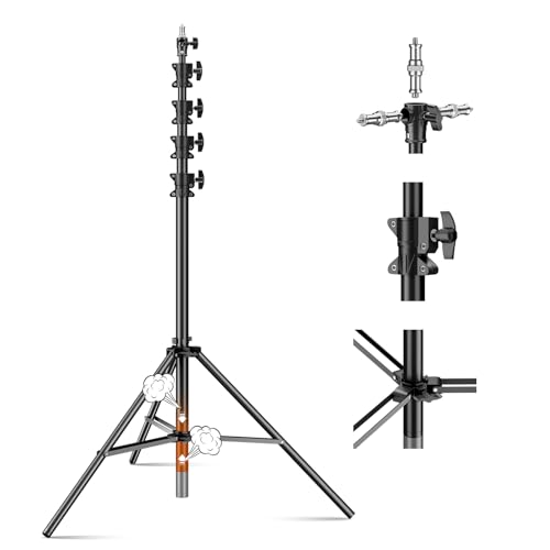 Heavy Duty Light Stand 15.75ft/480cm Adjustable 17.6lb/8kg Max Loading Photography Air Pressure Buffer Tripod Stand with 1/4” to 3/8” Screw Adapter for Strobe,LED Video Light, Monolight, Softbox