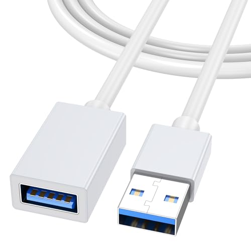 White USB Extension Cable 3FT, USB A 3.0 Extender Cable 3 FT | 5Gbps High Speed Male to Female Cord Compatible with USB Flash Drive, Hard Drive, SSD, Webcam, Mouse, Keyboard, PC