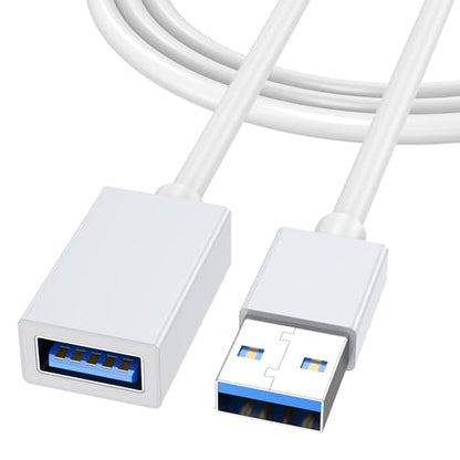White USB Extension Cable 3FT, USB A 3.0 Extender Cable 3 FT | 5Gbps High Speed Male to Female Cord Compatible with USB Flash Drive, Hard Drive, SSD, Webcam, Mouse, Keyboard, PC