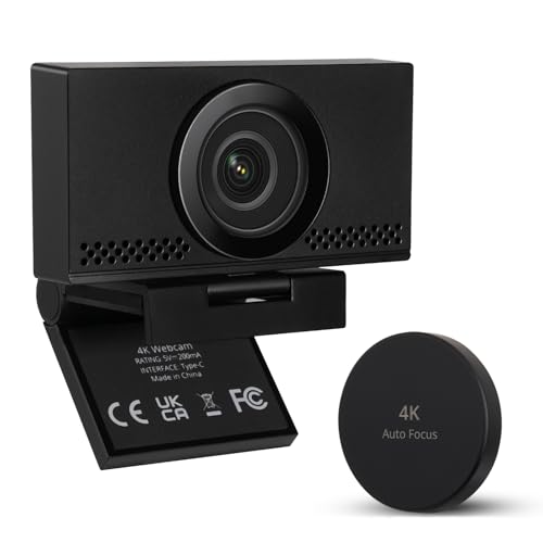 MEGREZ 4K Webcam with Microphone, AutoFocus HD USB C Web Camera with Privacy Cover, Plug & Play Streaming Webcam for Zoom Meetings, Skype, YouTube, Laptop/Desktop/PC