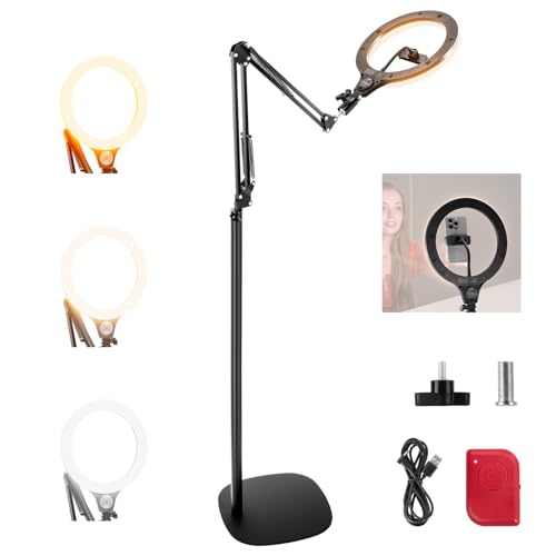 NEEWER Entry Level Version 10.5" 10W Ring Light with 46"-63" Stand, Overhead Phone Holder Mount Compatible with iPhone, Bi Color LED Selfie Lighting CRI85+ for TikTok Video Recording Streaming, N44