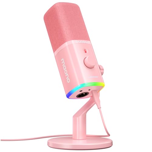 MAONO USB/XLR Podcasting Microphone for PC, Gaming Streaming Dynamic Mic with Mute Button, RGB, Desktop Stand,Computer Mic for Video Studio Recording-PD100X,Pink - color: Pink, style: Desktop Stand Version