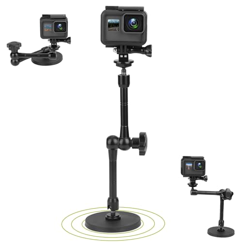 Mippko Magnetic Camera Mount for GoPro Hero/Insta 360 / DJI OSMO/AKASO Action Camera,3.46 inch Diam Magnetic Rubber Coating Base,10 inch Length Adjustable Aluminum Alloy Arm