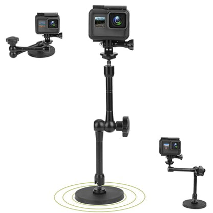 Mippko Magnetic Camera Mount for GoPro Hero/Insta 360 / DJI OSMO/AKASO Action Camera,3.46 inch Diam Magnetic Rubber Coating Base,10 inch Length Adjustable Aluminum Alloy Arm