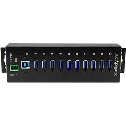 StarTech 10-Port Industrial USB 5Gbps Hub, Mountable, TAA (ST1030USBM) | Steel housing, ESD and surge protection, DIN/wall/desk mount, 7-24V terminal block power