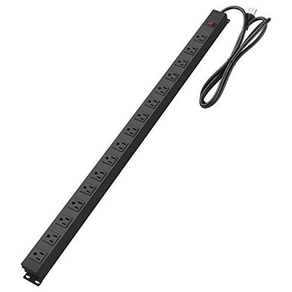 Metal Wall Mount Power Strip, Mountable Power Outlet, Aluminum Alloy Mount Power Socket with Switch, 6 FT SJT 3/C 14AWG Power Cord, 15A 125V 1875W (16 Outlet) - size: 6 ft, style: 16 Outlets