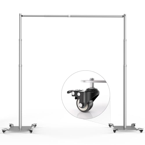 EMART Pipe and Drape Backdrop Stand Kit, Heavy Duty Adjustable Photo Background 10ftx10ft with Wheels, Metal Frame with Flat Base for Photography Wedding Party Decorations - color: Silver
