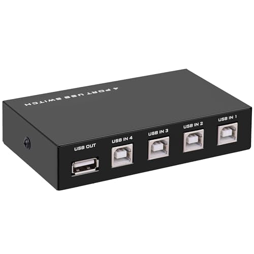 USB2.0 Printer Sharer Switcher, 4 Port USB B Print Selector Switch Adapter 4 in 1 Out Printer Splitter Hub for Printer Scanner Camera Keyboard
