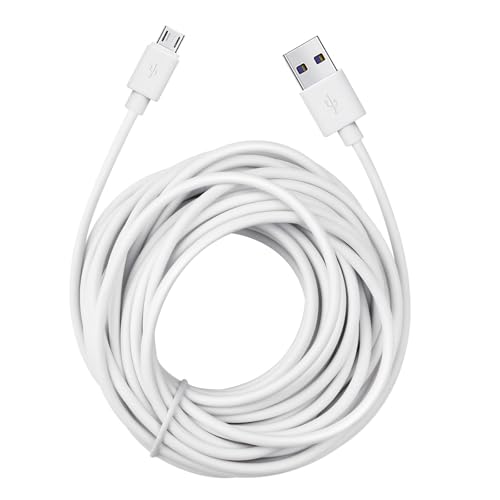 25 ft Extension Cable for Kasa outdoor security camera, Zmodo wireless | Blink Mini, Yi Home, Wyze Cam V2, Eufy E200, Canary CAN100USBK Power Cord Replacement, White, Micro USB, 25ft Extra Long - color: White