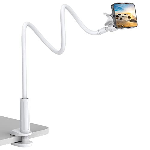 Gooseneck Cell Phone Holder, Universal 360 Flexible Phone Stand Lazy Bracket Mount Long Arms Clamp for Phone 13 Pro Xs Max XR X 8 7 6 6s Plus and Other 3.5~6.7'' Device (White)… - color: White