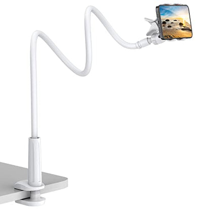 Gooseneck Cell Phone Holder, Universal 360 Flexible Phone Stand Lazy Bracket Mount Long Arms Clamp for Phone 13 Pro Xs Max XR X 8 7 6 6s Plus and Other 3.5~6.7'' Device (White)… - color: White